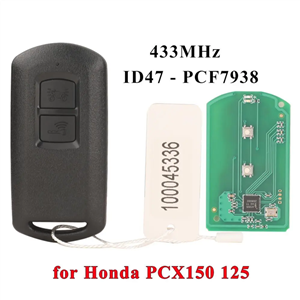 433Mhz ID47 Motorcycle Remote Key for Honda PCX150 125 2016- Motorbike 2BTN Smart Keyless Entry Card Aftermarket Fob