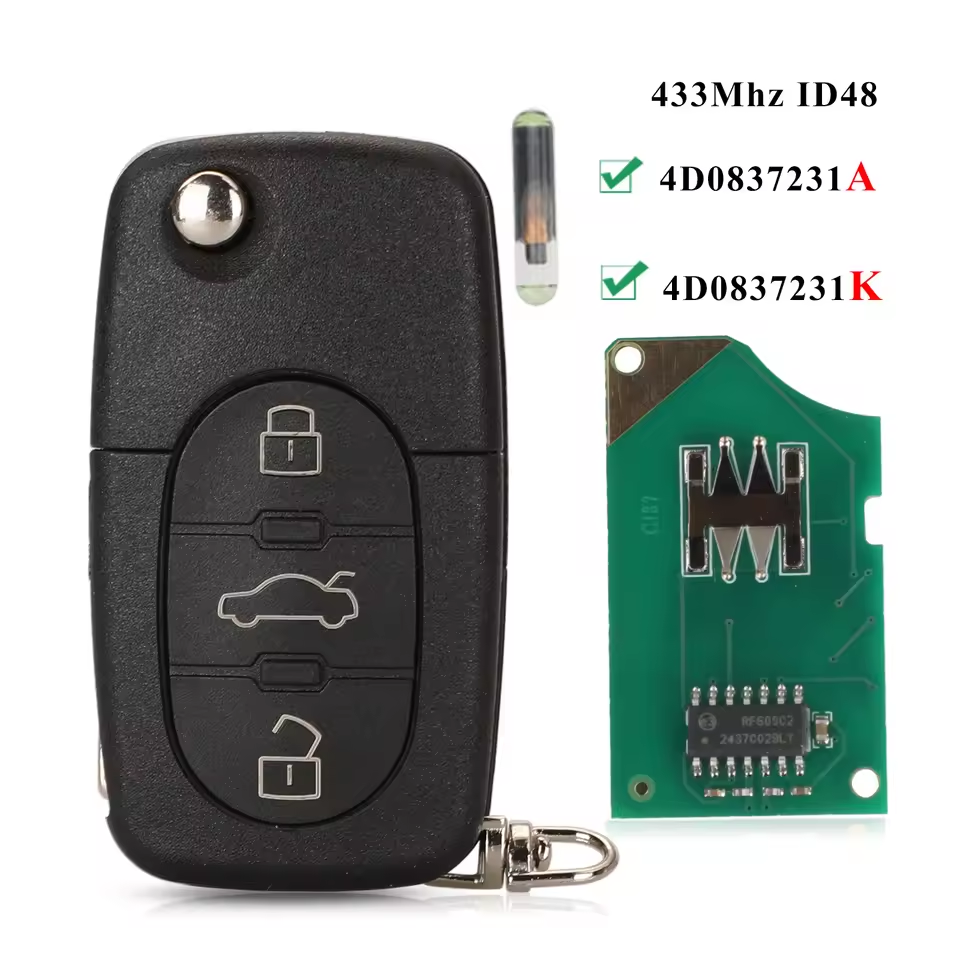 4D0837231A 4D0837231K Key Fob For Audi A3 A4 A6 A8 TT RS4 Quattro 1994 - 2004 433Mhz ID48 Chip Car Remote Flip Key 3BT