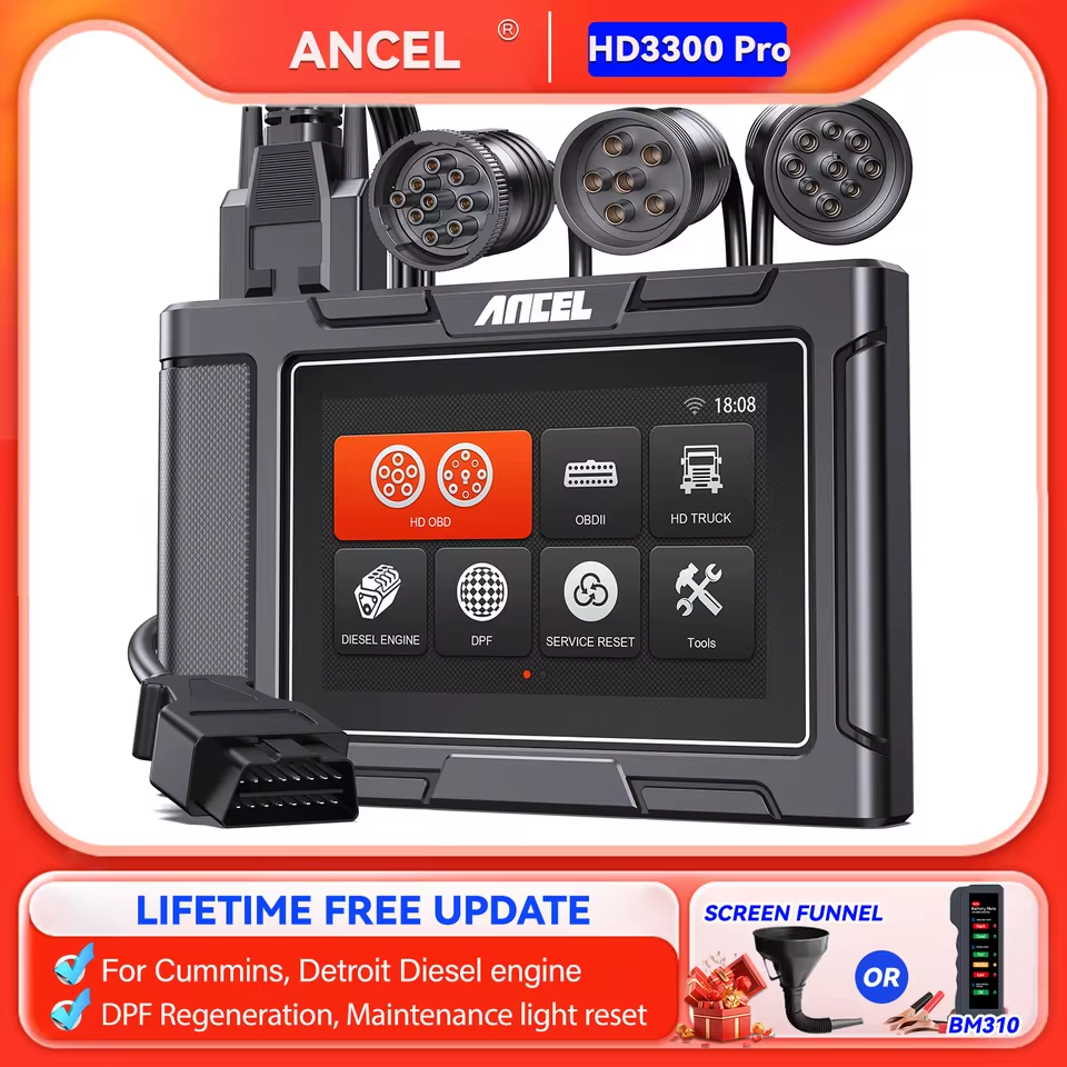 ANCEL HD3300 PRO Heavy Duty Truck Scanner Full System Diesel Scanner Diagnostic Tool DPF Regeneration Scanner for Cummins Detroit