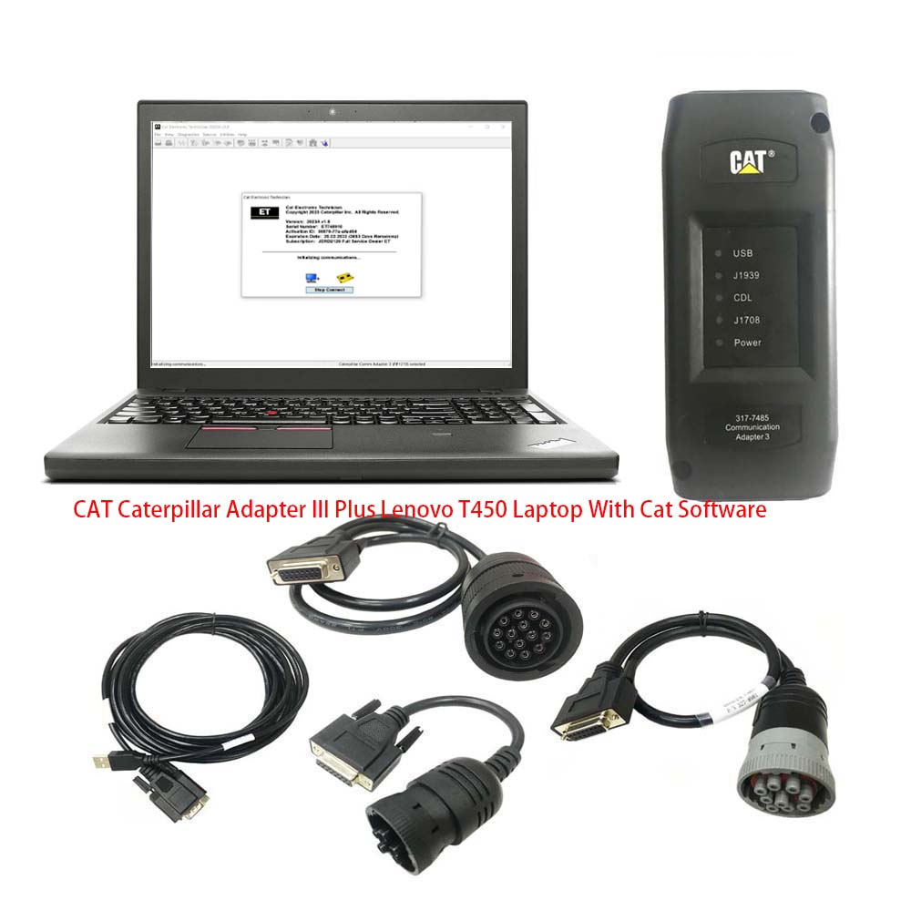 2025A CAT Caterpillar ET 4 Diagnostic Adapter IV CAT ET Diagnostic Tool Plus Lenovo T450 Laptop Ready to Use