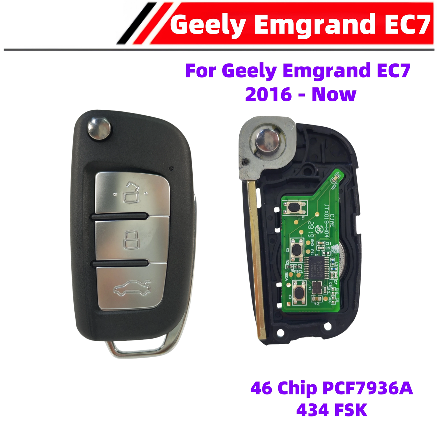 Original Key For Geely Emgrand EC7 Remote Control 3 Button 2016-Now 46 Chip PCF7936A 434MHz FSK
