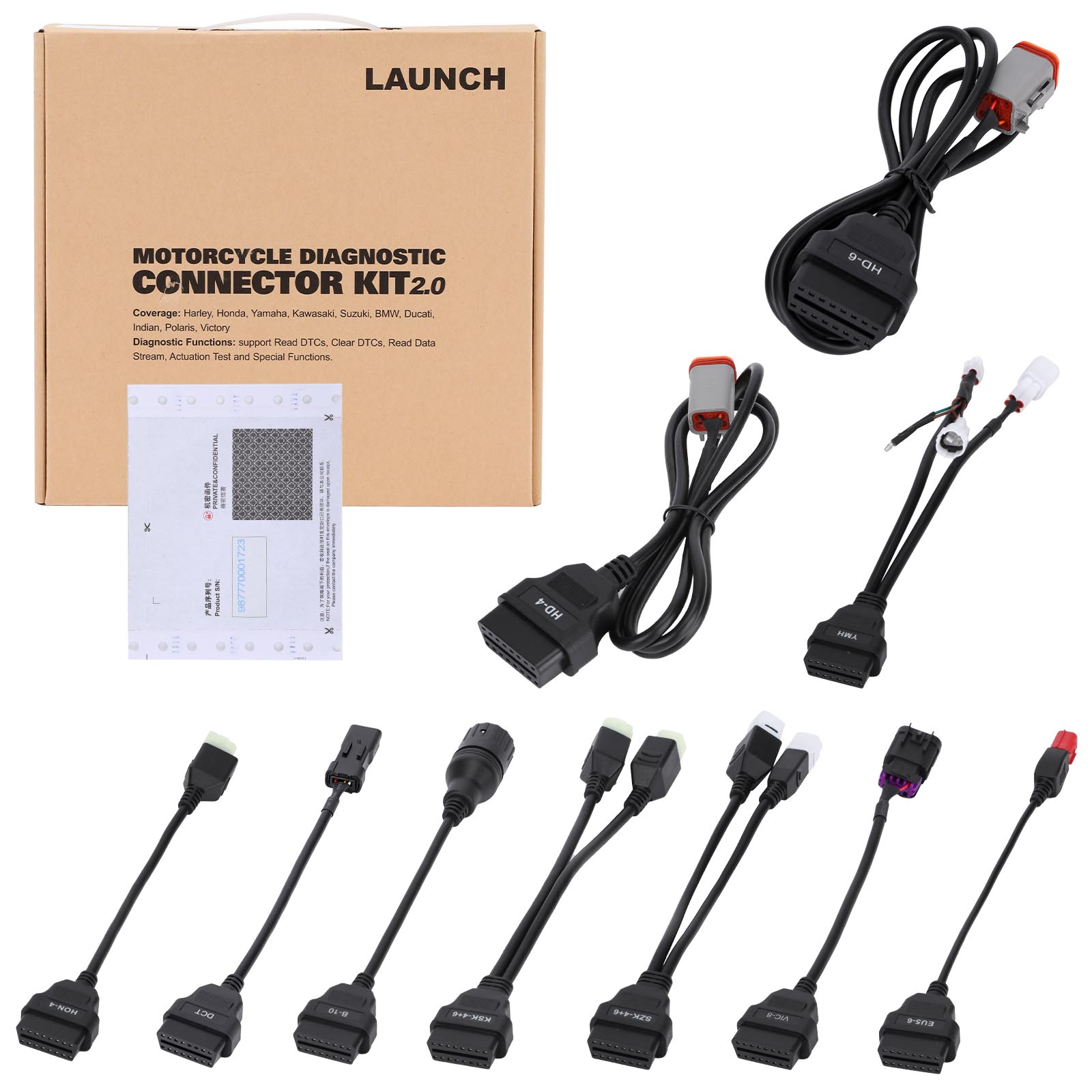 LAUNCH Motorcycle Diagnostic Connector Kit 2.0 with Software Activation Card for CRP919E BT, X431 V V5, V+ V5, Pro3s+ V5