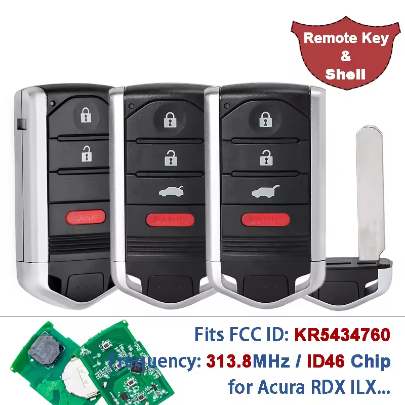 Replacement PROXIMITY Smart Remote Key FOB 4 Button 313.8MHZ for Acura ILX 2013 2014 2015 FCC ID: KR5434760