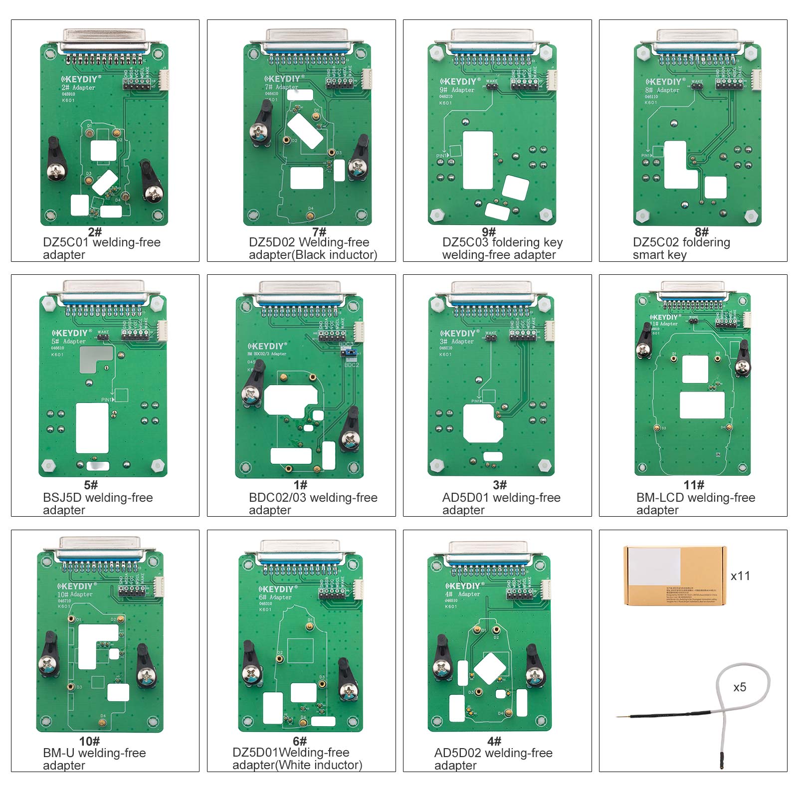 2026 KEYDIY Clamp Adapter Type 11 Pieces of Adapter Boards Work with KD-X4, KD MAX and Other Devices Support Permanent Free Use
