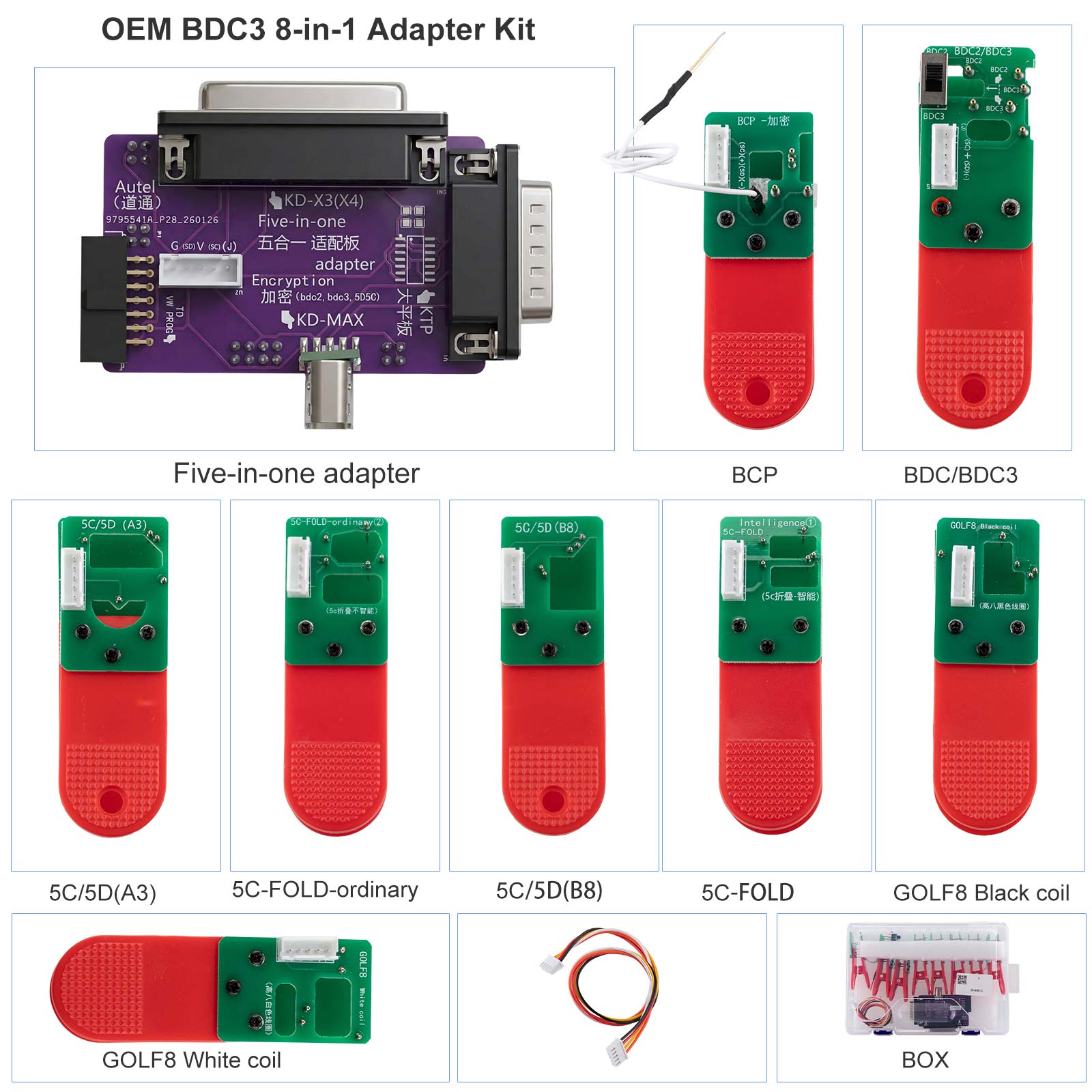 2026 OEM BDC3 8-in-1 Adapter Kit for VAG 5C 5D BMW Encrypted Key Programming & Matching Work with Keydiy KD-X4/ KD-MAX/ VVDI Key Tool Plus/ VVDI2