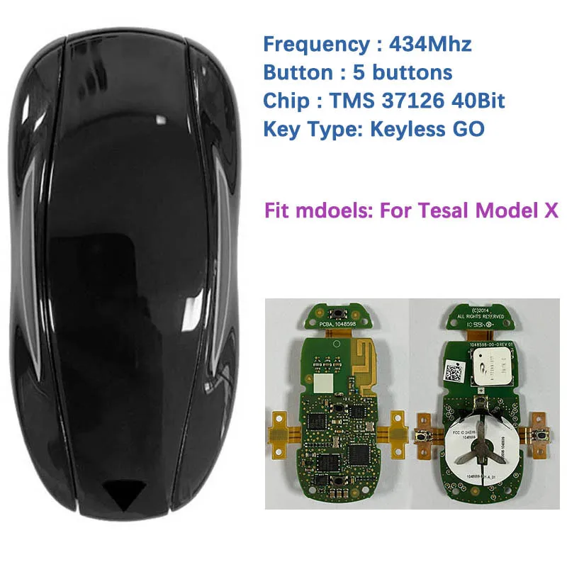CN099002 Complete Original Car Key for Tesla Model X 2016-2021 434MHz Tiris TMS 37126 40Bit 2AEIM-1048699 Diagcode Programmable