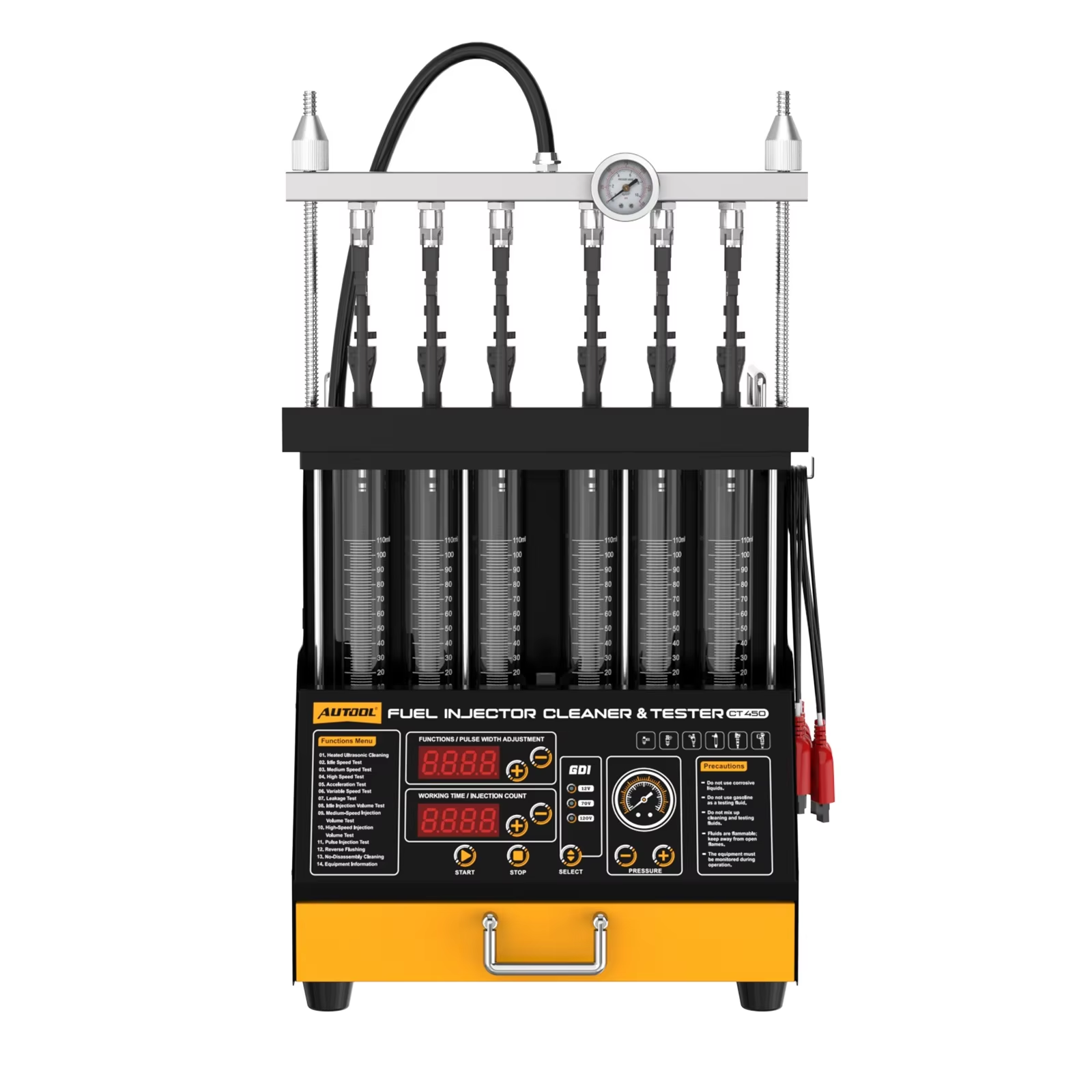 AUTOOL CT450 Car Motorcycle Heated Ultrasonic Fuel Injector Cleaner GDI, EFI, FSI Piezo Cleaning Test Injectors 6 Cylinders