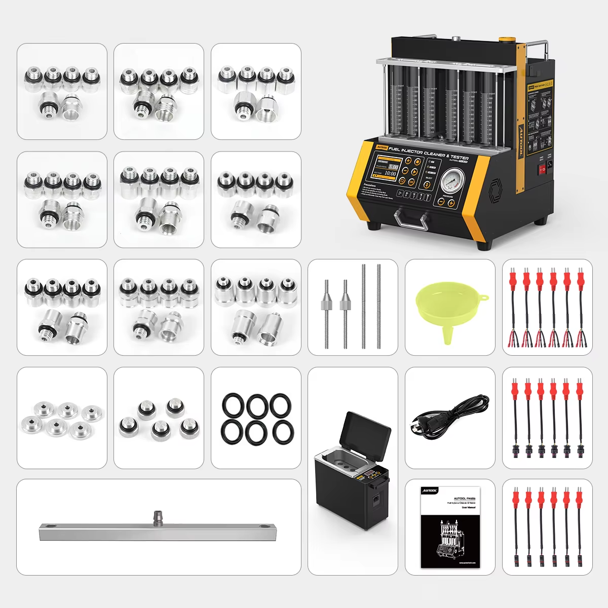 AUTOOL FN606 Fuel Injector Heated Cleaning Tester Machine 6-Cylinders Ultrasonic Cleaning GDI EFI FEI Injector Cleaner for Car