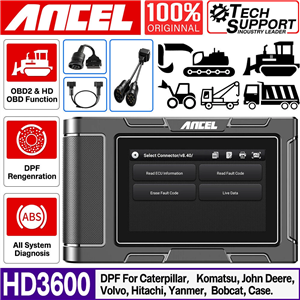 ANCEL HD3600 Construction Machinery Diesel Scan DPF Reset Full System Heavy Duty Truck Scanner for Caterpillar/Komatsu/Volvo/John Deere