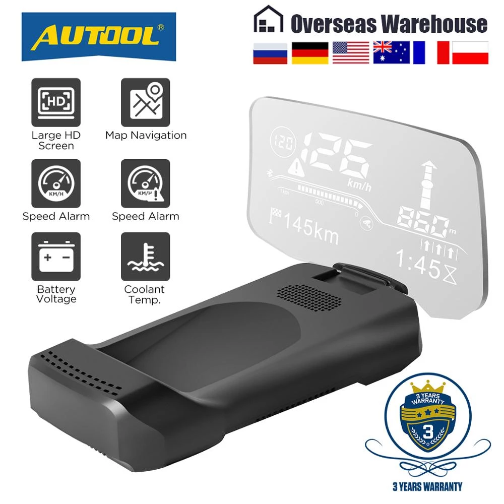 AUTOOL X500 OBD2 Scanner HUD & Car Bluetooth GPS Navigation Head Up Display Windshield Speed Projector Water Temp Overspeed RPM