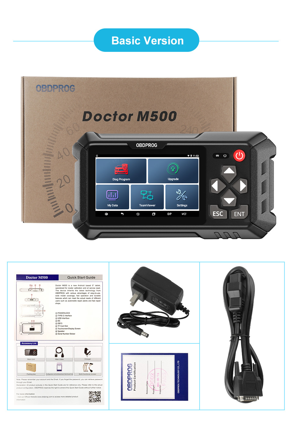 OBDPROG M500 Car Cluster Calibration Tools OBD2 Diagnose Oil Reset Instrument Adjustment Tool Code Reader Automotive Scanner Basic Version