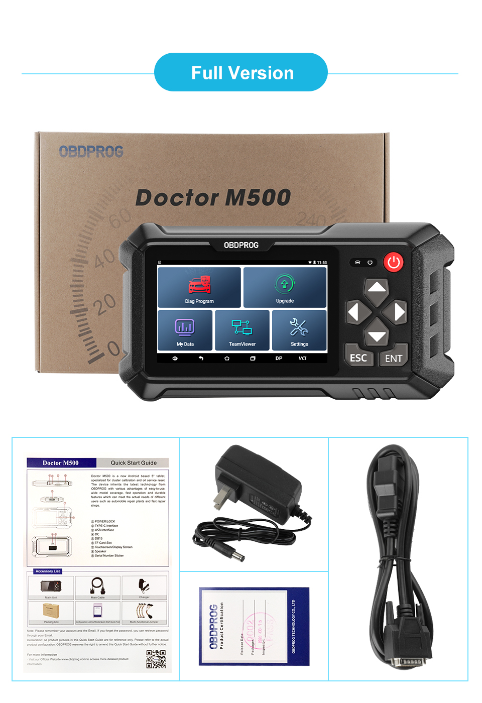 OBDPROG M500 Car Cluster Calibration Tools OBD2 Diagnose Oil Reset Instrument Adjustment Tool Code Reader Automotive Scanner Full Version