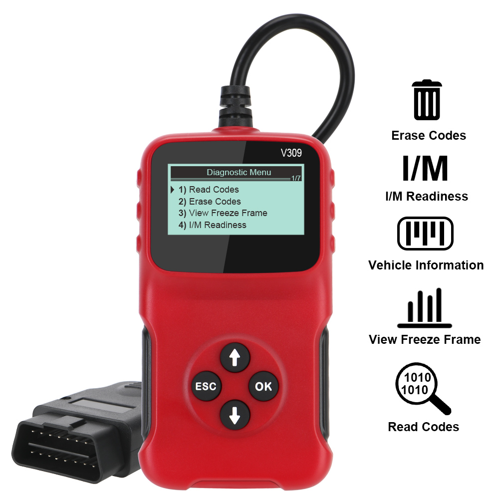 V309 OBD2 OBDII Auto Car Diagnostic Scanner Handheld Car Diagnostic Repair Tool Automotive Erase/Reset Fault Codes Reader