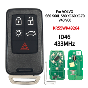 Volvo XC60 S60 S60L V40 V60 S80 XC70 433Mhz FSK ID46 Remote Smart Car Key Fob Entry 5 Buttons FCCID KR55WK49264