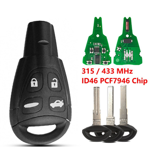 4 Button Remote Key ID46/PCF7946 Chip 315/433Mhz for Saab 9-3 9-5 2003-2010 Car Key with Uncut Blade FCC: LTQSAAM433TX