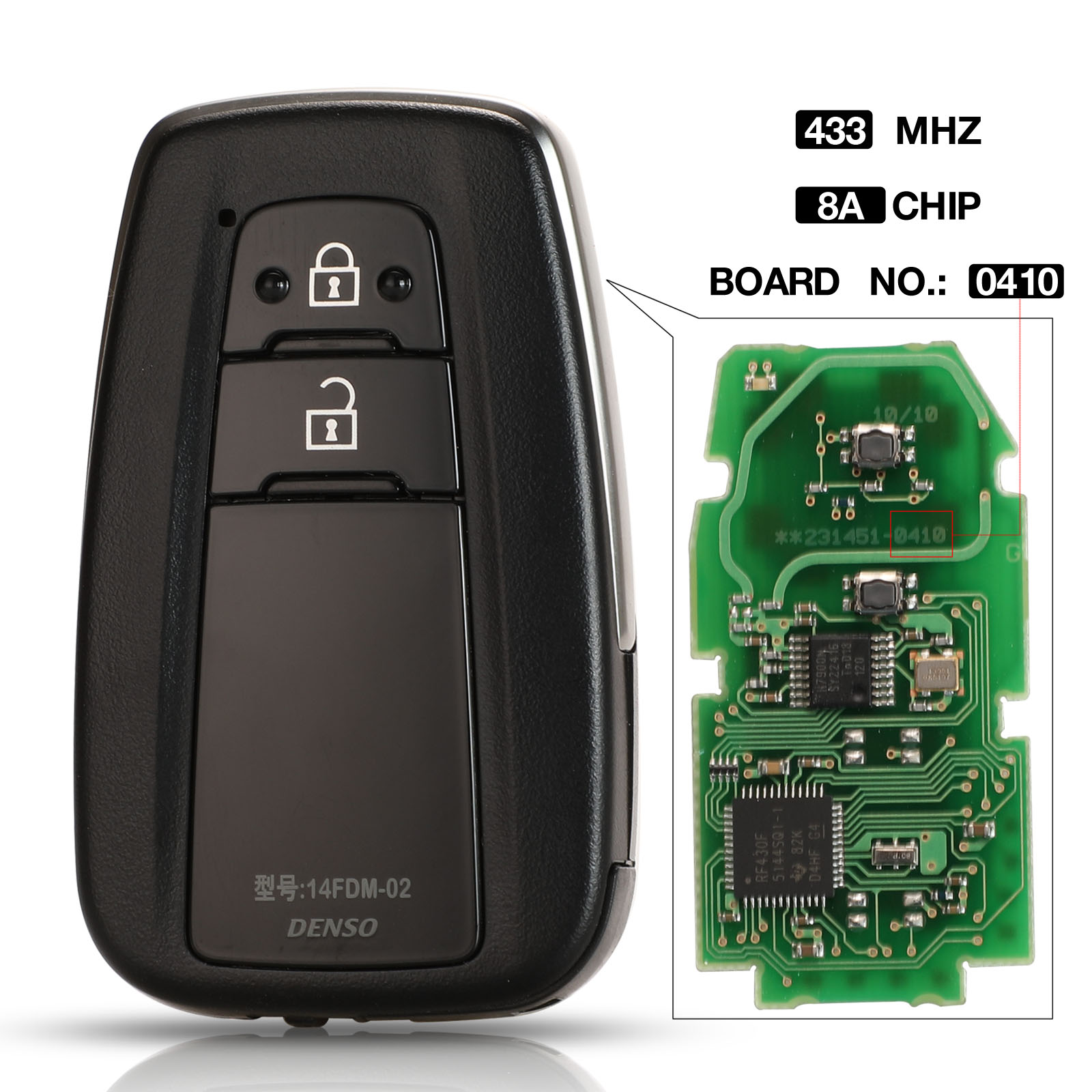 Remote Car Key ASK 433MHz 8A Chip For Toyota CHR C-HR IzoA 2018-2020 No. 0410 Board Keyless-Go 2 Buttons Smart Fob
