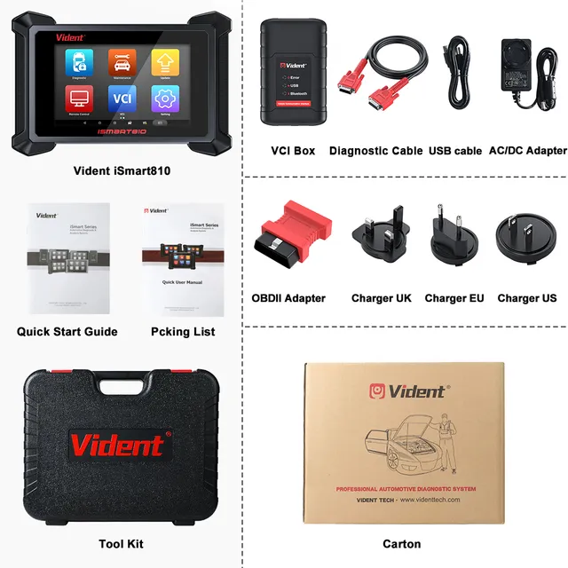 2023 VIDENT ISMART810 Car Diagnostic Tool Bluetooth Scanner Active Test ECU Coding Key Programming 40 Resets With DoIP&CAN FD