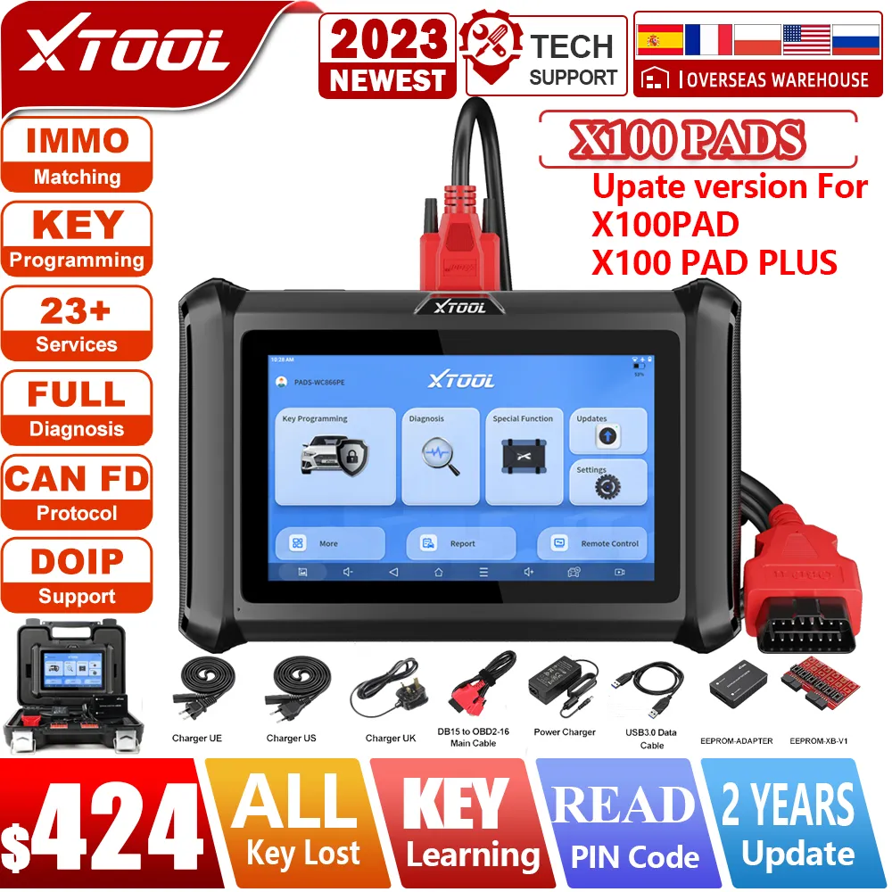 2023 XTOOL X100 PADS Auto Key Programmer Built-in CAN FD DOIP X100PAD PLUS Car Diagnostic Tools X100 PAD Immobilizer 23 Services