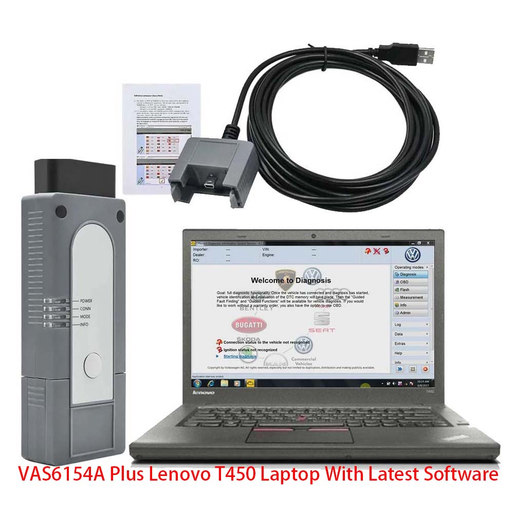 New VAS6154A VAG Auto Diagnostic Tool For VW Audi Skoda Seat With ODIS V23.01 And Engineering Software V17.0.1 Plus Lenovo T450 Laptop