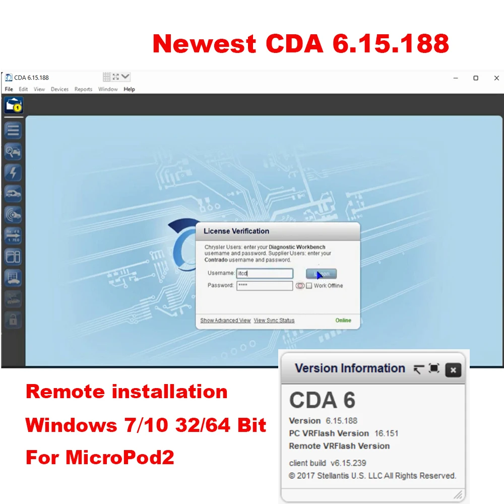 2023 New CDA 6.15.188 CDA6 Engineering Software Work with MicroPod 2 II for FLASH Downloader AND VIN EDITING for DODGE/CHRYSLER /JEEP