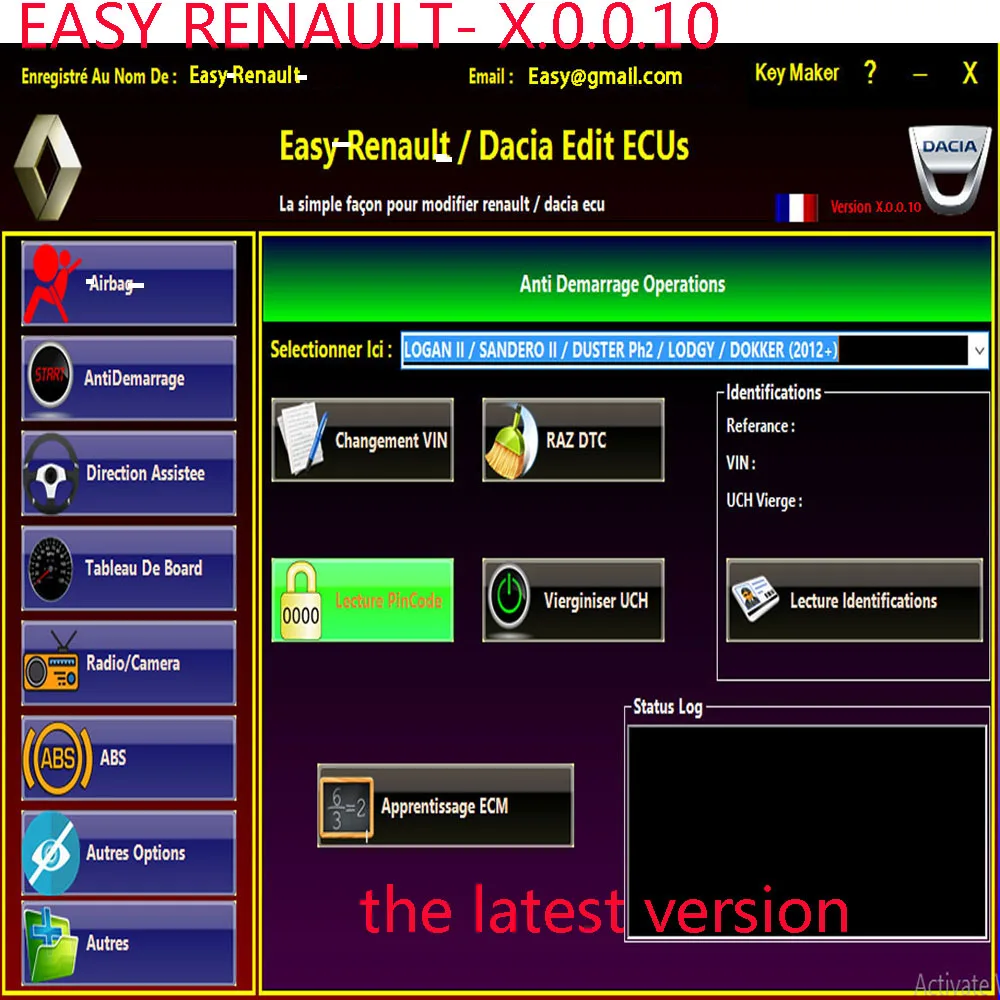 EASY Renault- X.0.0.10 VS V6.1.4 Renault ECU Programmer Clear Crash Airbag Card Keys UCH Cleaner WORK with OBDLink Renolink