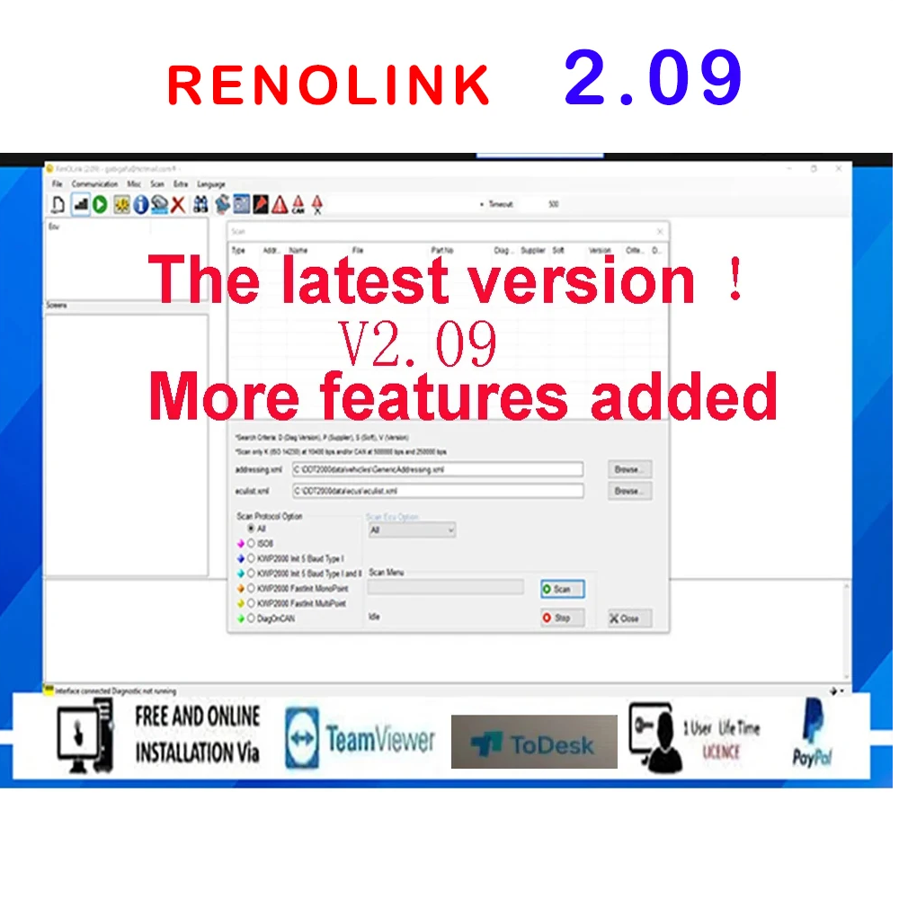 2023 Renolink V2.09 For Renault Software Car OBD2 Airbag Reset Conector Licence Activate EPS Immo For Dacia PK Renolink V2.06 1.99