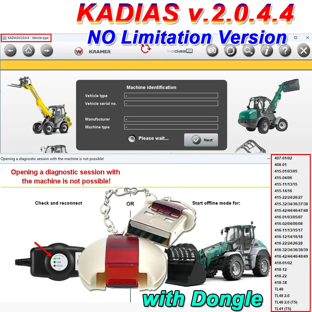New KADIAS V.2.0.4.4 Unlimited Upgrade 5 Level for Kramer Neuson Wacker Weidemann Support CANFox EC2112 IFM USB/CAN-RS232 Tool