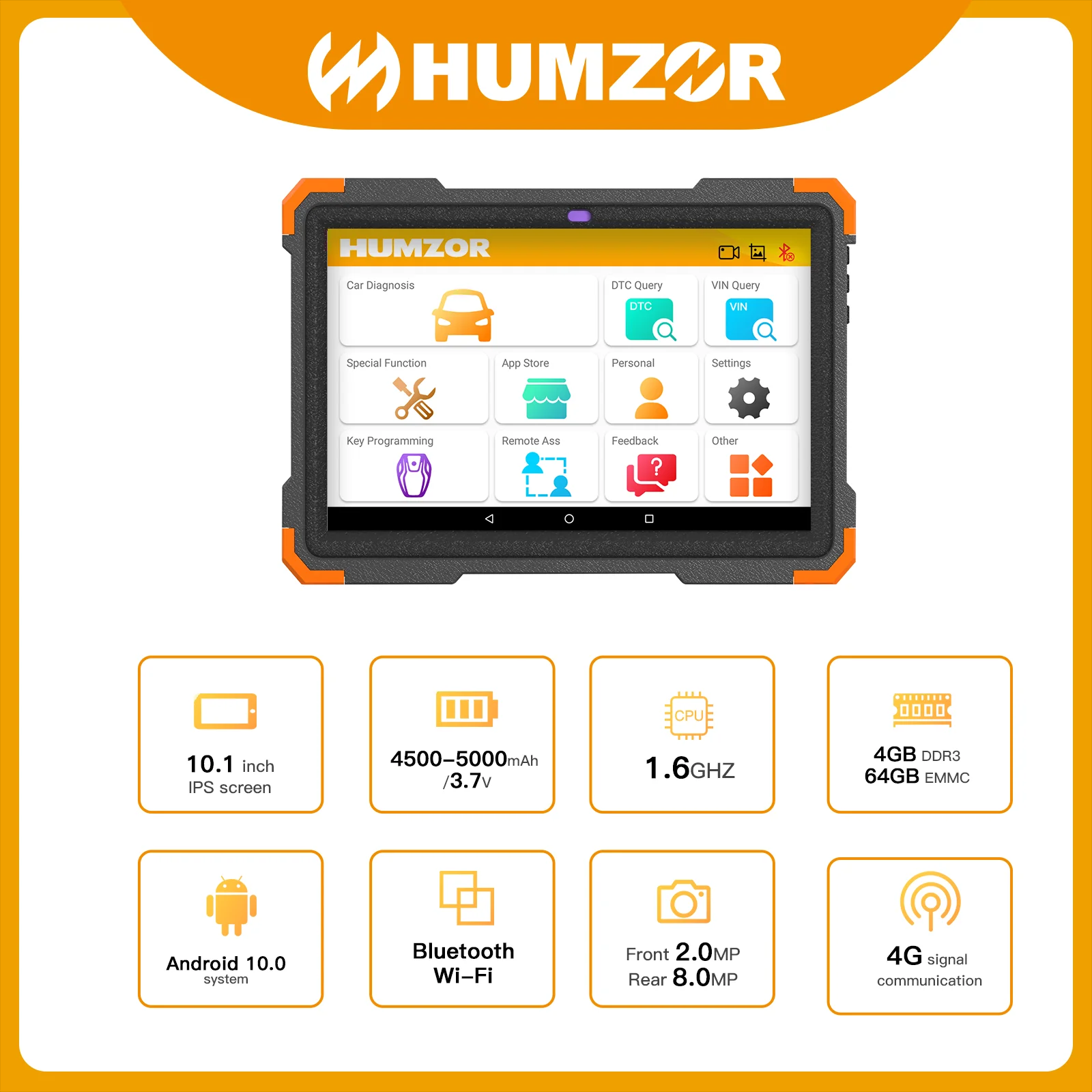 Humzor NexzDAS 10.1 inch Android Tablet 4GB RAM 64GB ROM Double SIM Card for Call with GPS Wifi Bluetooth