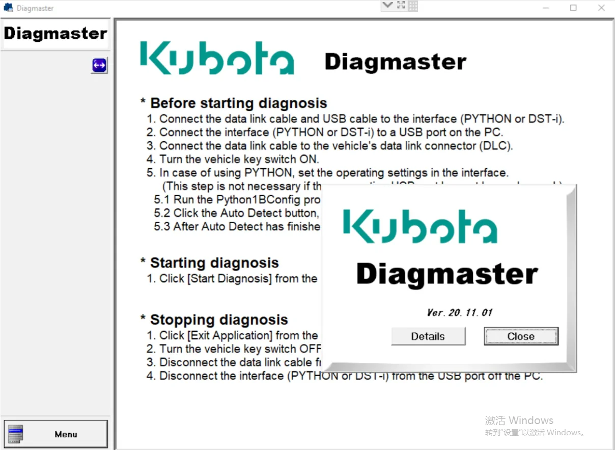 Diagmaster Launcher Kubota Diagnostic Tool DST-I Software License For KUBOTA, HINO, TOYOTA, HONDA Or SUBARU