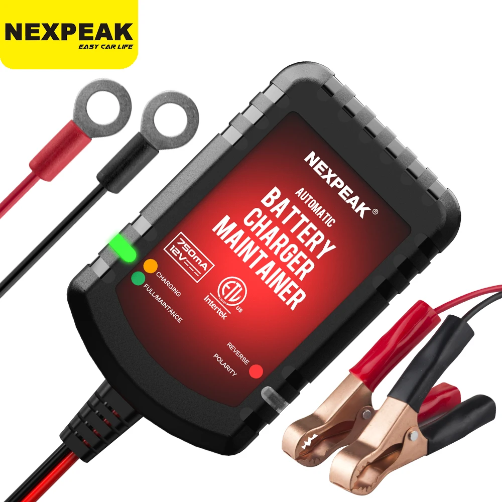 Car Battery Charger NEXPEAK NC075 Trickle Charger 12V 750mA Automatic Smart Battery Charger Maintainer