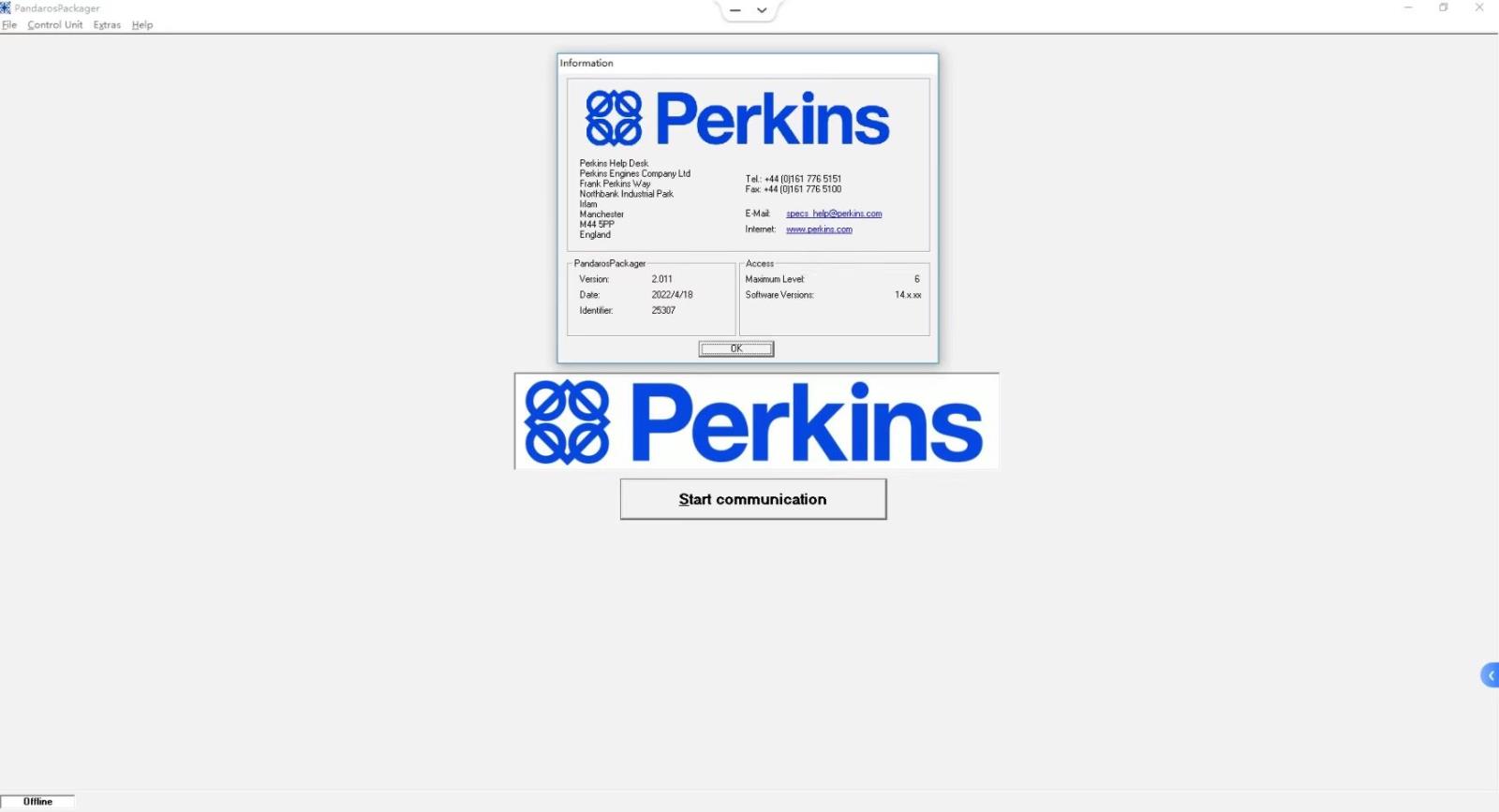 2022.04 Perkins Pandaros Packager Diagnostic Software V2.011