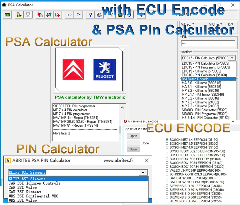 PSA Calculator V16.04.07 Software for PSA PIN Calculator PSA ENGINE ECU ENCODE 3 in 1 Software for Citroen for Peugeot