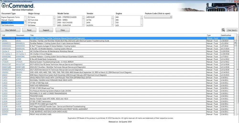 International Truck ISIS - Navistar OnCommand Service Information 2020 Q1