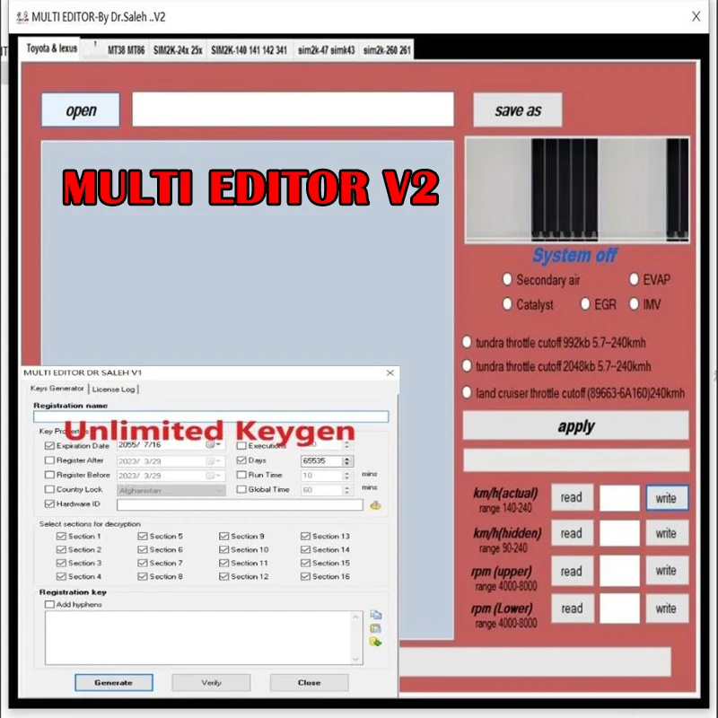 2023 Multi Editor V2 With Unlimited Keygen DPF EGR DTC REMOVER For KIA Hyundai Toyota DTC AND EDIT SUPPORT SIM2K14X 24X