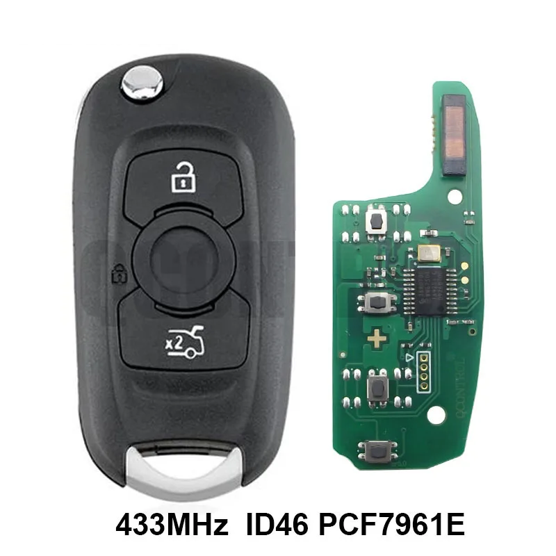 3 Buttons Flip Remote Car Key 433MHz For Opel Vauxhall Astra K 2015-2017 ID46 PCF7961 chip