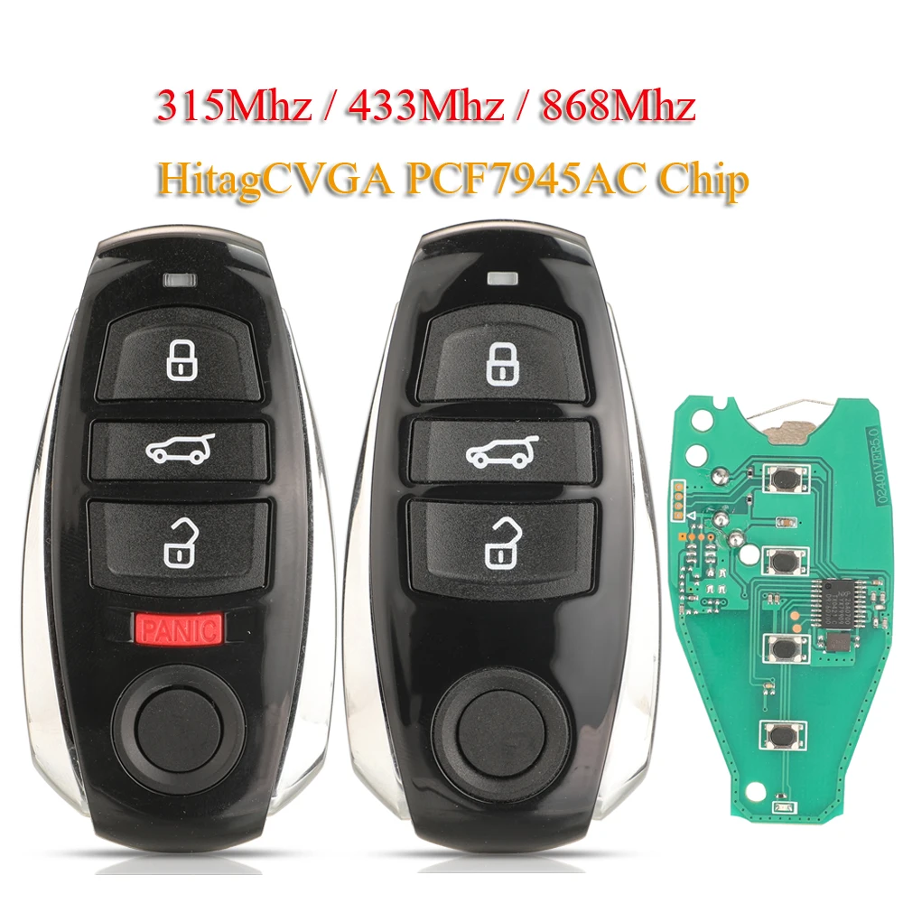 3/4 Buttons Remote Control Car Key For VW Volkswagen Touareg 2010-2014 Hitag CVGA 315/433/868Mhz PCF7945AC Chip Non-Keyless Entry