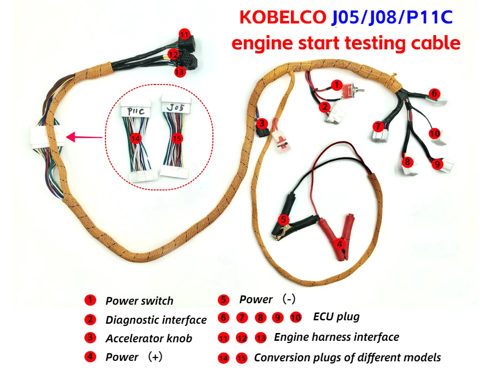 Diagnosis Wiring Harness for Kobelco J05 J08 P11C Engine Start Testing Cable, Excavator Computer Board Engine Start Cable