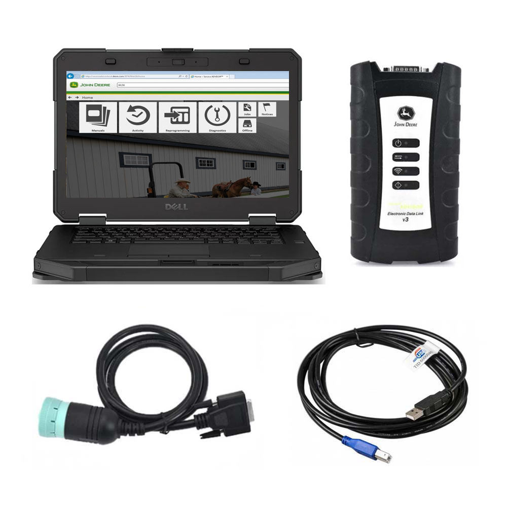 John Deere Service Advisor EDL V3 Electronic Data Link Tractor Diagnostic tool Plus DELL 5414 Laptop