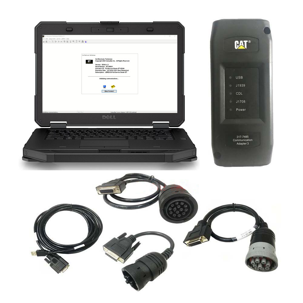 Best Quality 2024A CAT Caterpillar ET 3 Diagnostic Adapter III CAT Truck Diagnostic Tool PLUS DELL 5414 Laptop