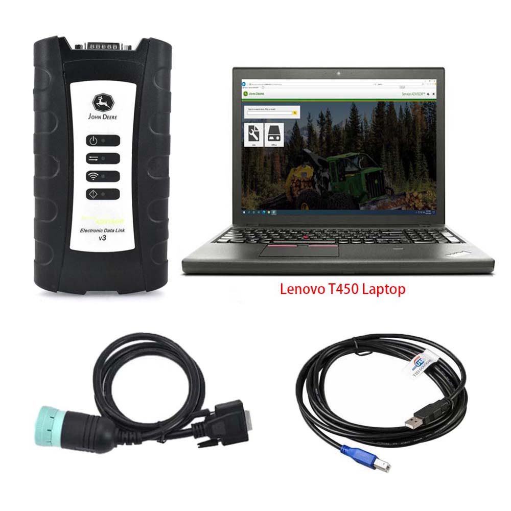 John Deere Service Advisor EDL V3 Electronic Data Link Diagnostic Tool With V5.3.225 AG+ CF Software Plus Lenovo T450 Laptop Ready To Use