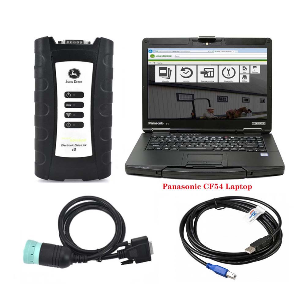 John Deere Service Advisor EDL V3 Electronic Data Link Diagnostic Tool With V5.3.225 AG+ CF Software Plus Panasonic CF54 Laptop Ready To Use