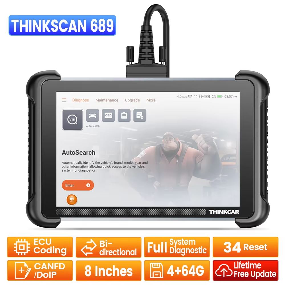 THINKCAR THINKSCAN 689 OBD2 Scanner CAN FD/DOIP ECU Coding Bi-directional 34 Service Full System Diagnostic Tools Lifetime Free