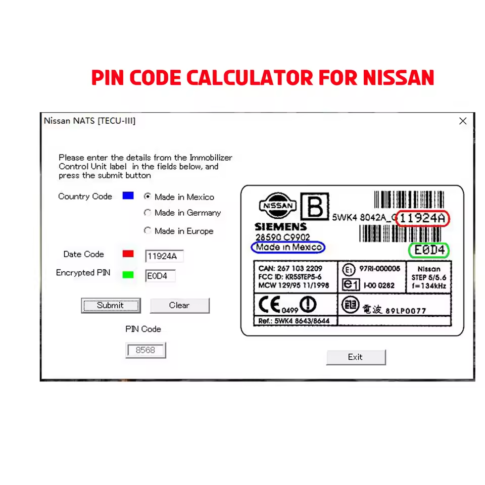 Pin Code Calculator for Nissan NATS TECU III for Smart Entrance Control Unit and Immobilizer Control Unit