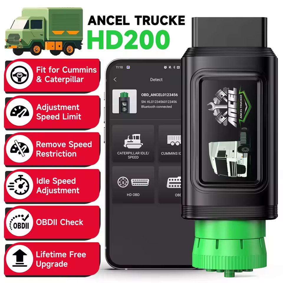 ANCEL HD200 Bluetooth Heavy Duty Truck Scanner Speed Limit Reset for Cummins Caterpillar OBD Diesel Diagnostic Tool Free Update