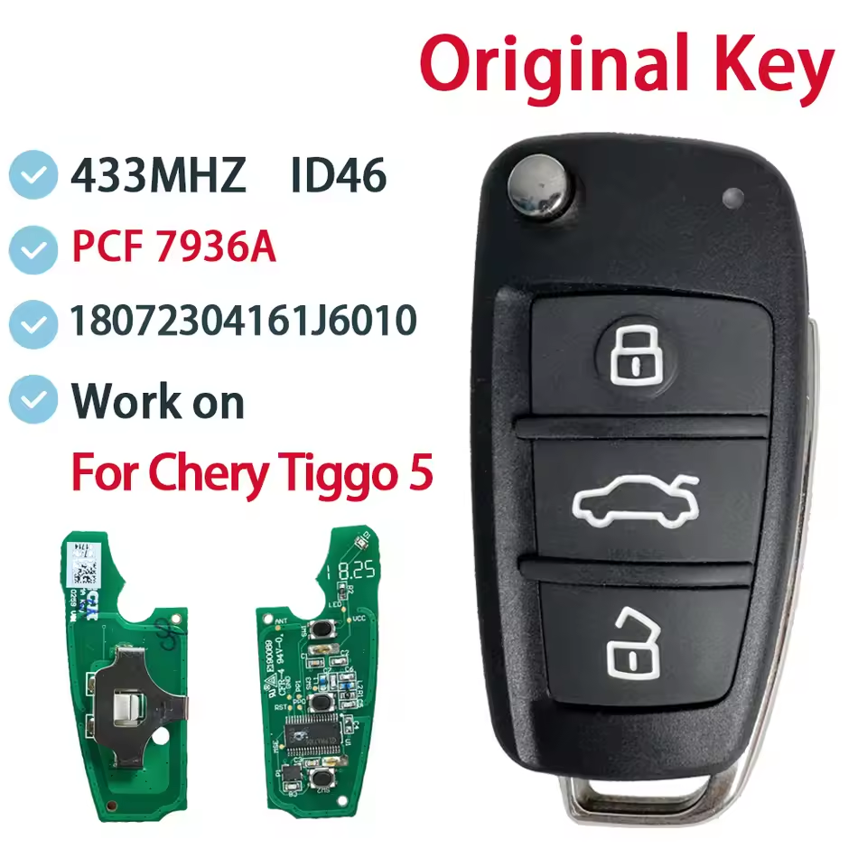 Original OEM For Chery Tiggo 5 Flip Remote Key 434Mhz ASK ID46 PCF7936A HITAG2 7936 Chip 3 Buttons 18072304161J6010 J60-7900010