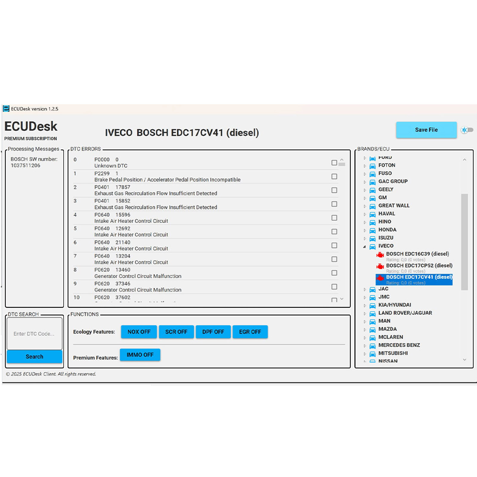 2025 ECUDesk Premium Version Software for EGR DPF SCR (AdBlue) NOx CAT SAP EVAP Flaps DTC OFF Newly Add IMMO OFF and Unlimited Files Each Day