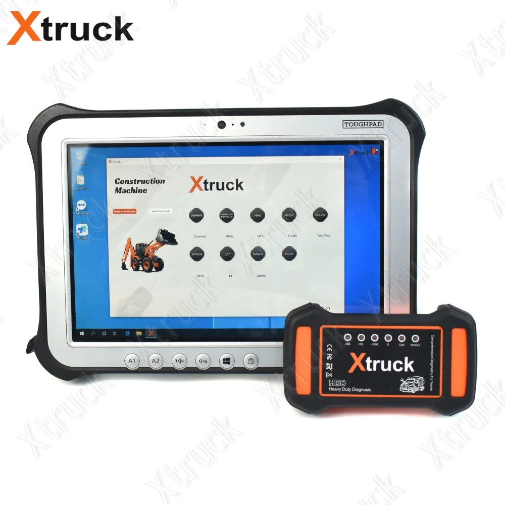 XTruck Y009 HDD Multi-brands Diagnostic Kit Accessories For Heavy Duty Truck Excavator Construction UD/MACK Vehicles Diagnosis Plus Panasonic FZ G1 tablet/CF19 Laptop Ready to Use
