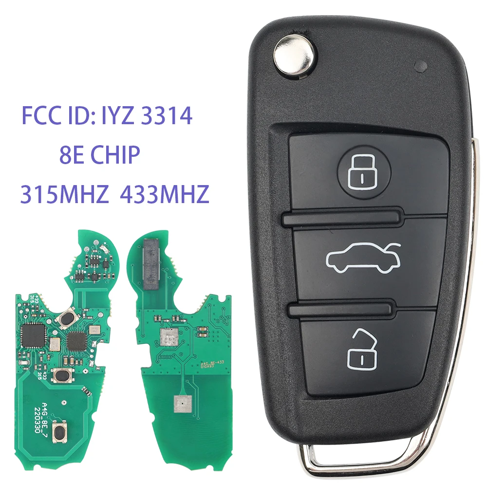 Remote Car Key 315MHZ 434MHZ FSK 8E Chip For AUDI A6 S6 Q7 2004-2015 Fob FCCID: IYZ 3314 4F0837220M 4F0837220T