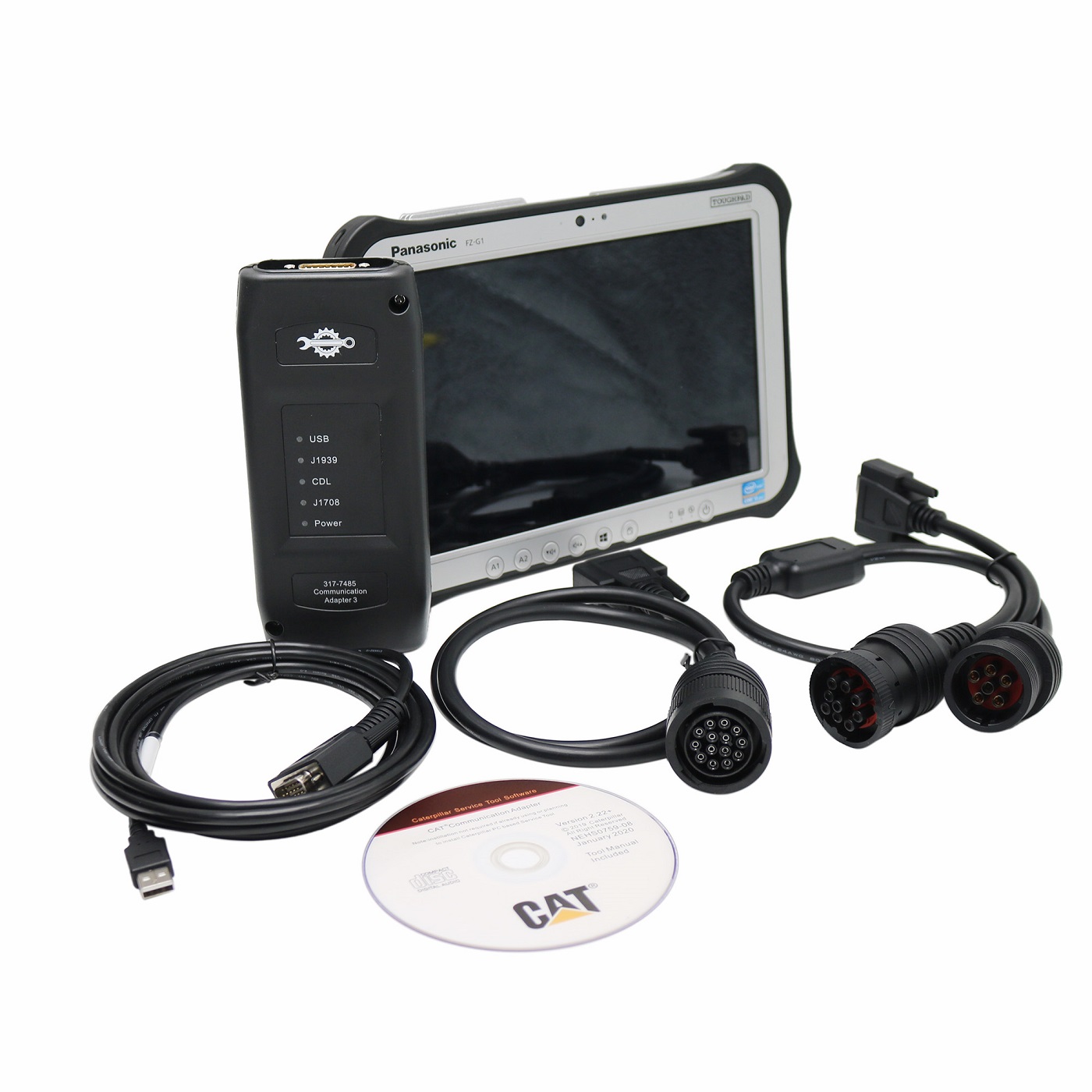 2025A Caterpillar CAT ET 317- 7485 Communication Adapter 3 CAT ET3 Diagnostics Testing Scanner Tool Plus Panasonic FZ-G1 Tablet Ready to Use
