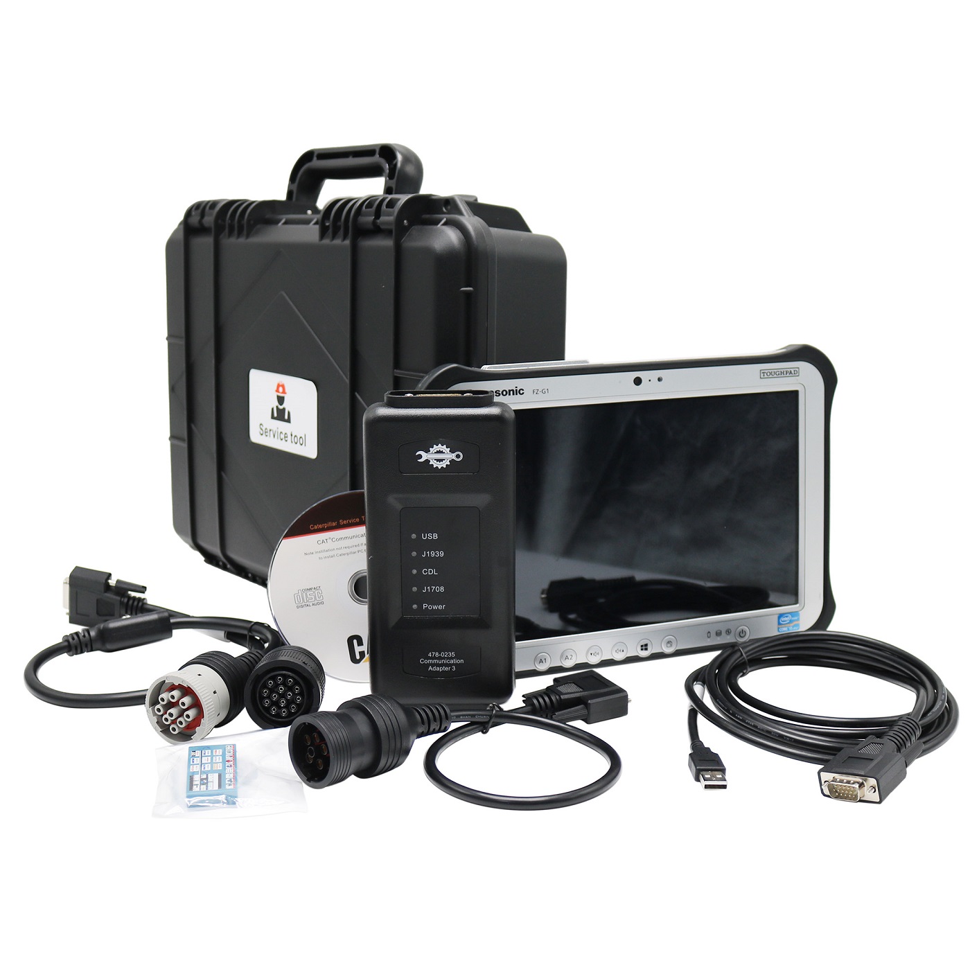 2025A Caterpillar CAT ET 478-0235 Communication Adapter 3 CAT ET4 Diagnostics Testing Scanner Tool Plus Panasonic FZ-G1 Tablet Ready to Use